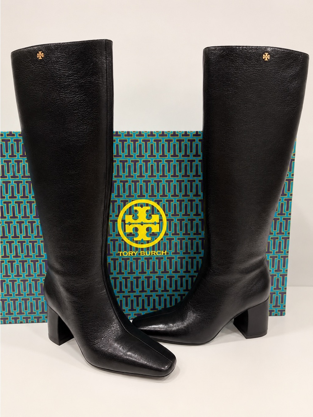Tory Burch 55mm Banana Tall Boots in "Perfect Black" Goat Leather